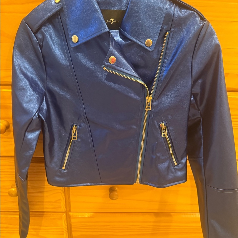 7 for All Mainkind - Stylish Blue Faux Leather Jacket. Size XS. NEW!
